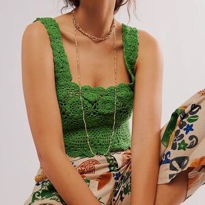 FP New Lost In Your Eyes Green Crochet Lace Top